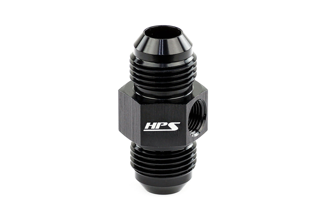 HPS AN Male to Male Adapter with 1/8" NPT Female Port, Aluminum, Black FR SPORT