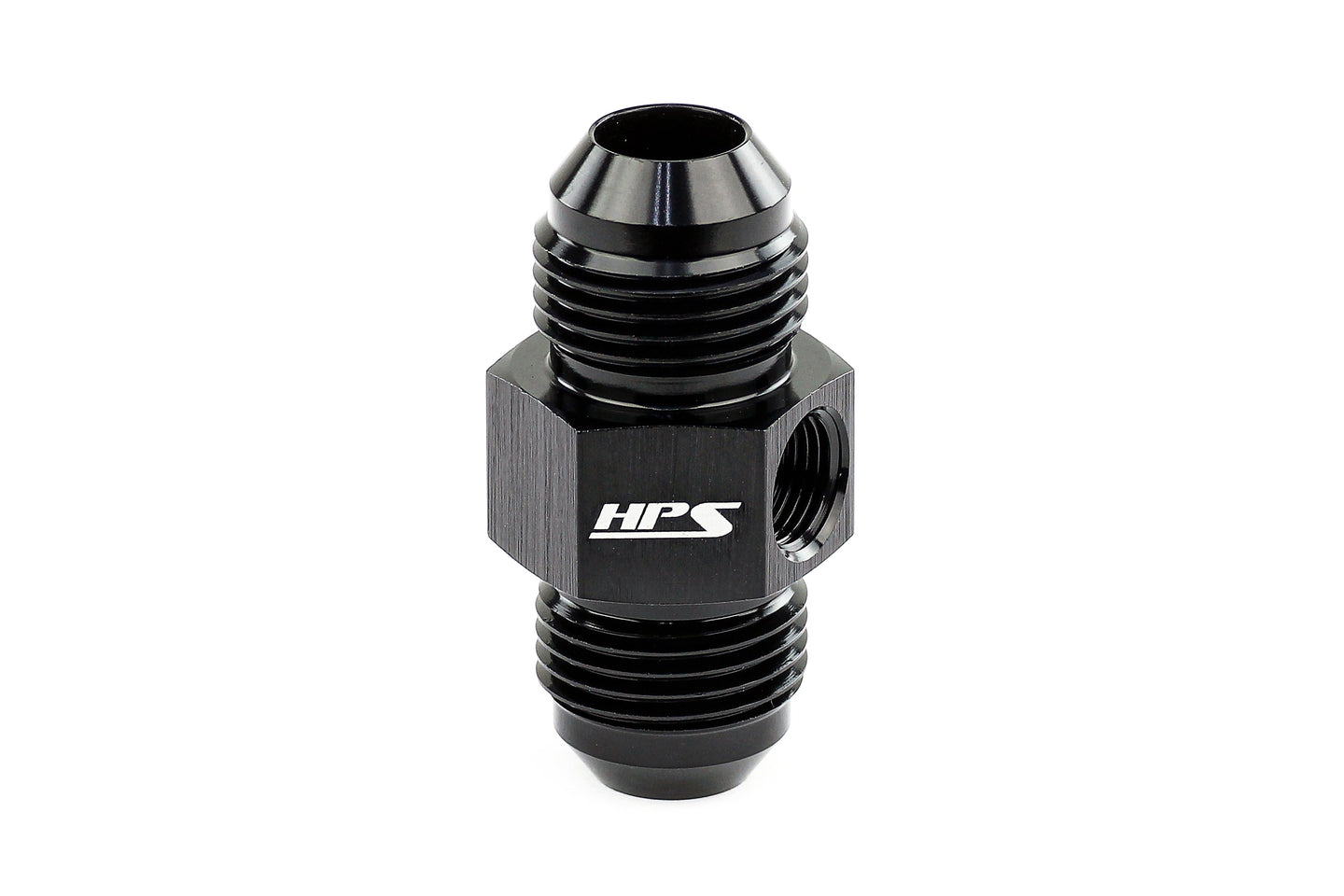 HPS AN Male to Male Adapter with 1/8" NPT Female Port, Aluminum, Black FR SPORT
