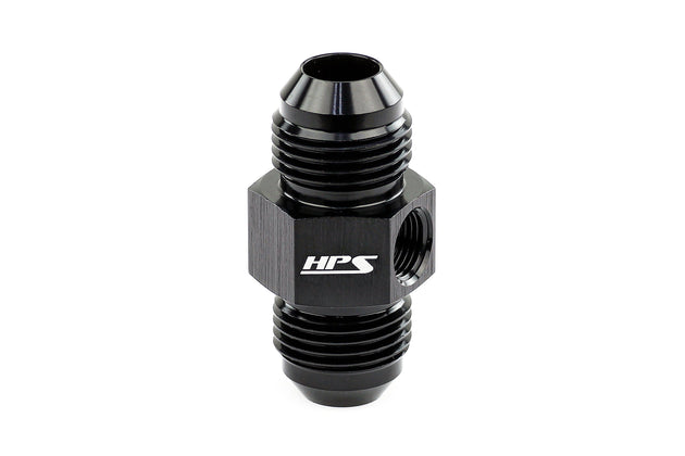 HPS AN Male to Male Adapter with 1/8" NPT Female Port, Aluminum, Black FR SPORT