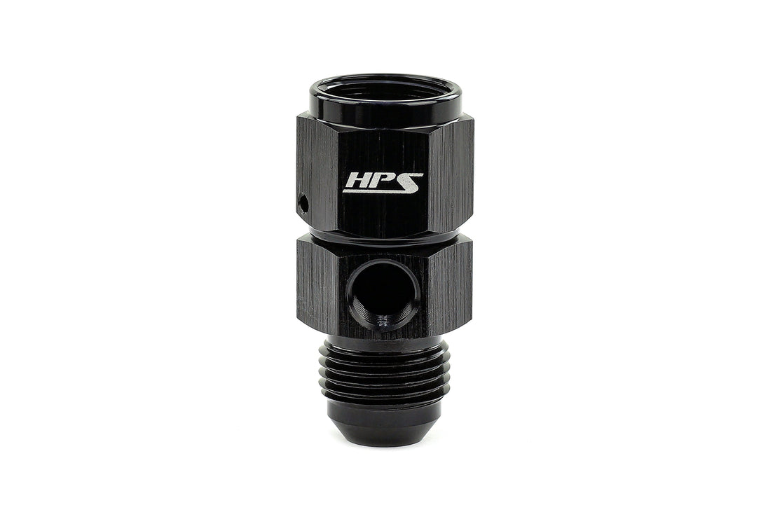 HPS AN Male to Female Fuel Pressure Gauge Adapter with 1/8" NPT Female Port, Aluminum, Black FR SPORT