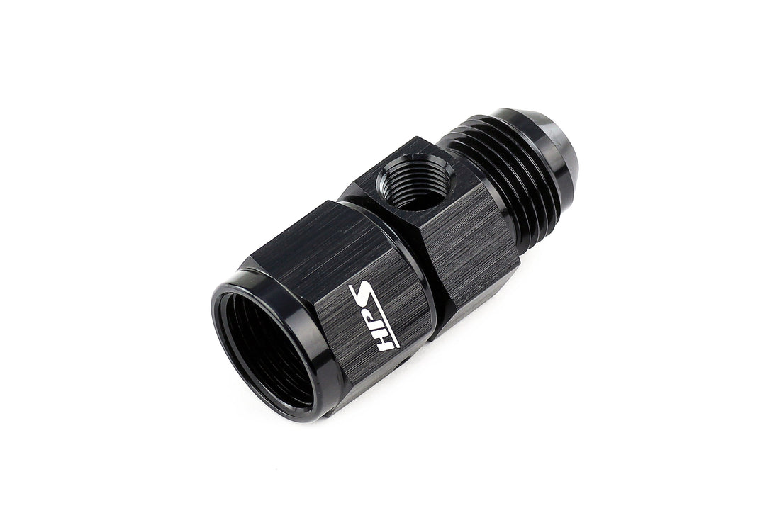 HPS AN Male to Female Fuel Pressure Gauge Adapter with 1/8" NPT Female Port, Aluminum, Black FR SPORT
