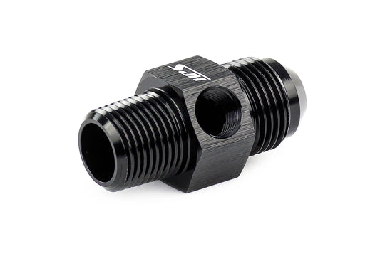 HPS AN Male to NPT Male Adapter with 1/8" NPT Female Port, Aluminum, Black FR SPORT