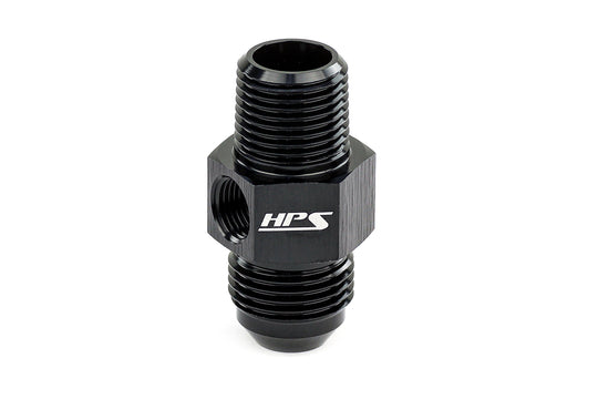 HPS AN Male to NPT Male Adapter with 1/8" NPT Female Port, Aluminum, Black FR SPORT