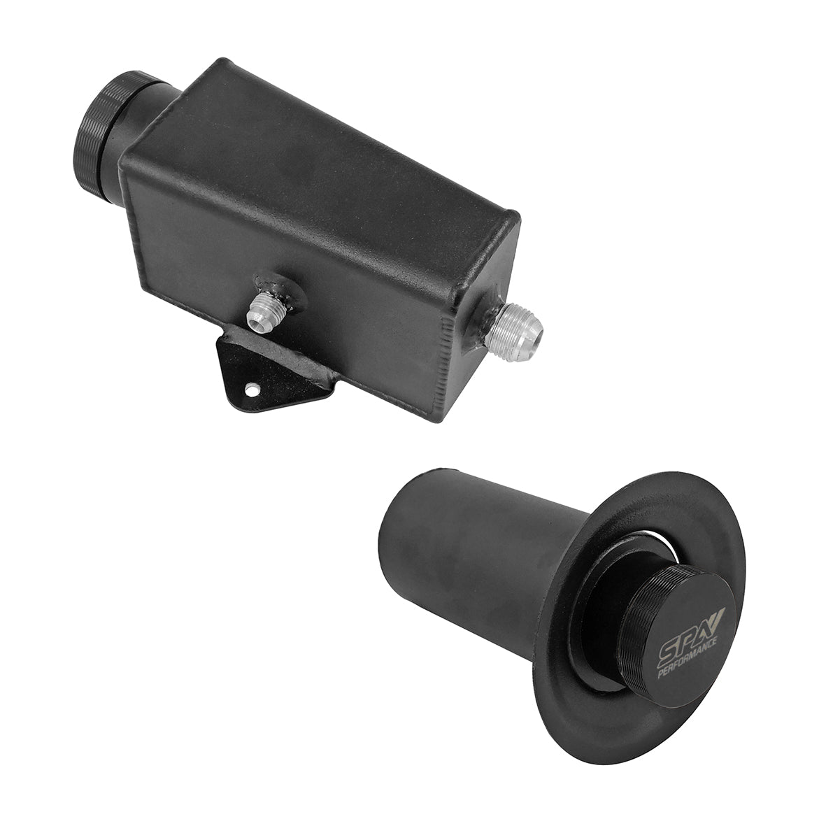 Power Steering Tank Firewall Mount (Right Inlet) + Remote Fill Tank - Black Cap SPA TURBO USA