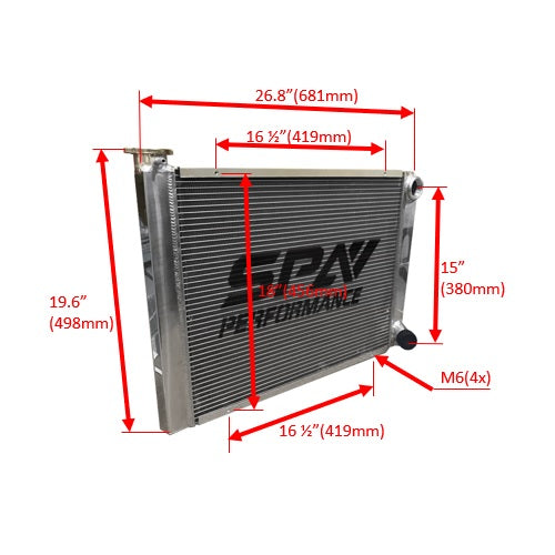 Lightweight Late Model Radiator - Double Pass - 26.8" x 19.6" + Remote Fill Tank - Red Cap SPA TURBO USA