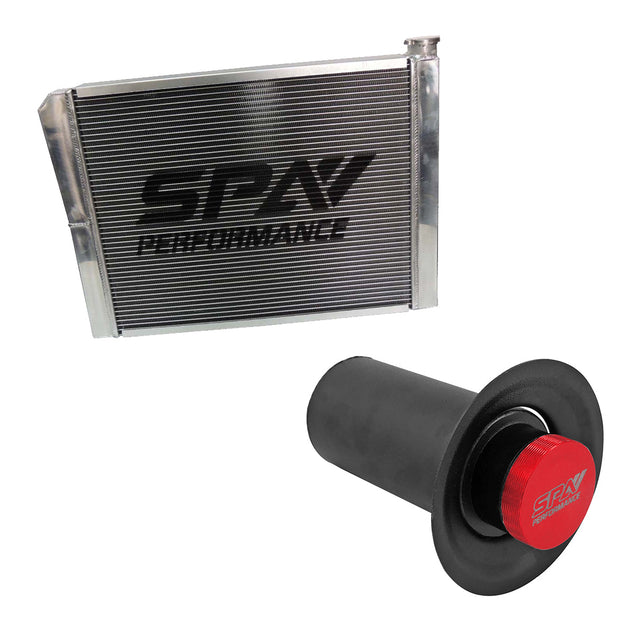 Lightweight Late Model Radiator - Double Pass - 26.8" x 19.6" + Remote Fill Tank - Red Cap SPA TURBO USA