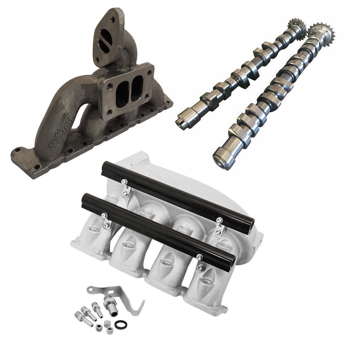 VW MKIV GTI T3 Twin Scroll Top Mount Flange Turbocharger Exhaust Manifold + Cast Aluminum Intake Manifold + High Performance Camshaft set SPA TURBO USA