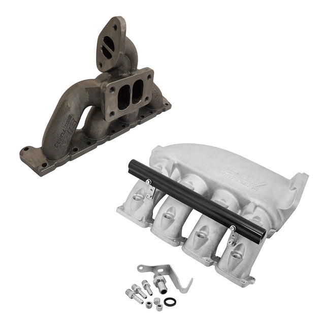 VW MKIV GTI T3 Twin Scroll Top Mount Flange Turbocharger Exhaust Manifold + Cast Aluminum Intake Manifold SPA TURBO USA