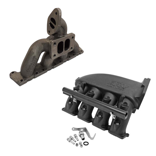 VW MKIV GTI T3 Twin Scroll Top Mount Flange Turbocharger Exhaust Manifold + Cast Aluminum Intake Manifold SPA TURBO USA