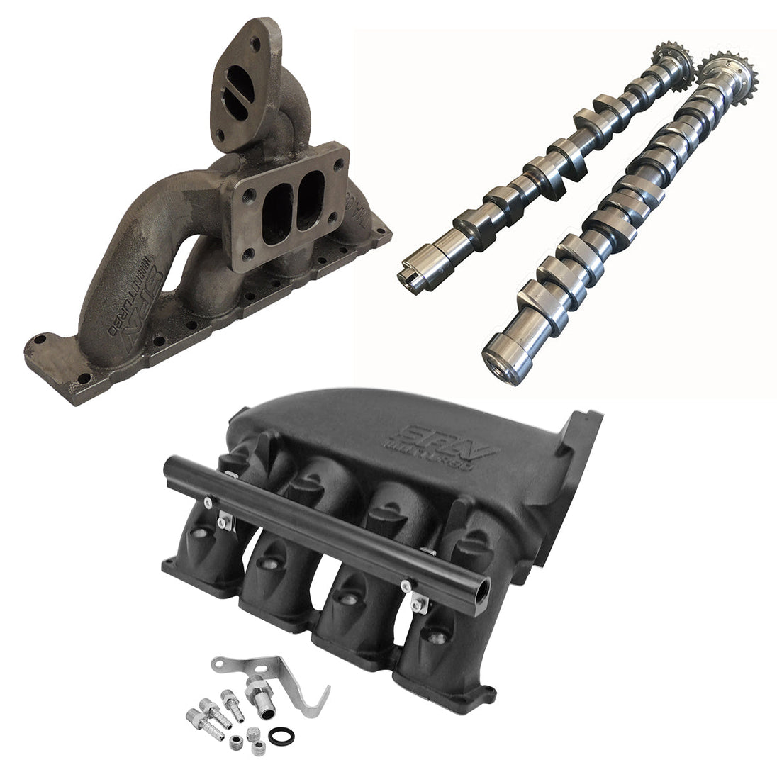 VW MKIV GTI T3 Twin Scroll Top Mount Flange Turbocharger Exhaust Manifold + Cast Aluminum Intake Manifold + 252 / 260 High Performance Camshaft set SPA TURBO USA