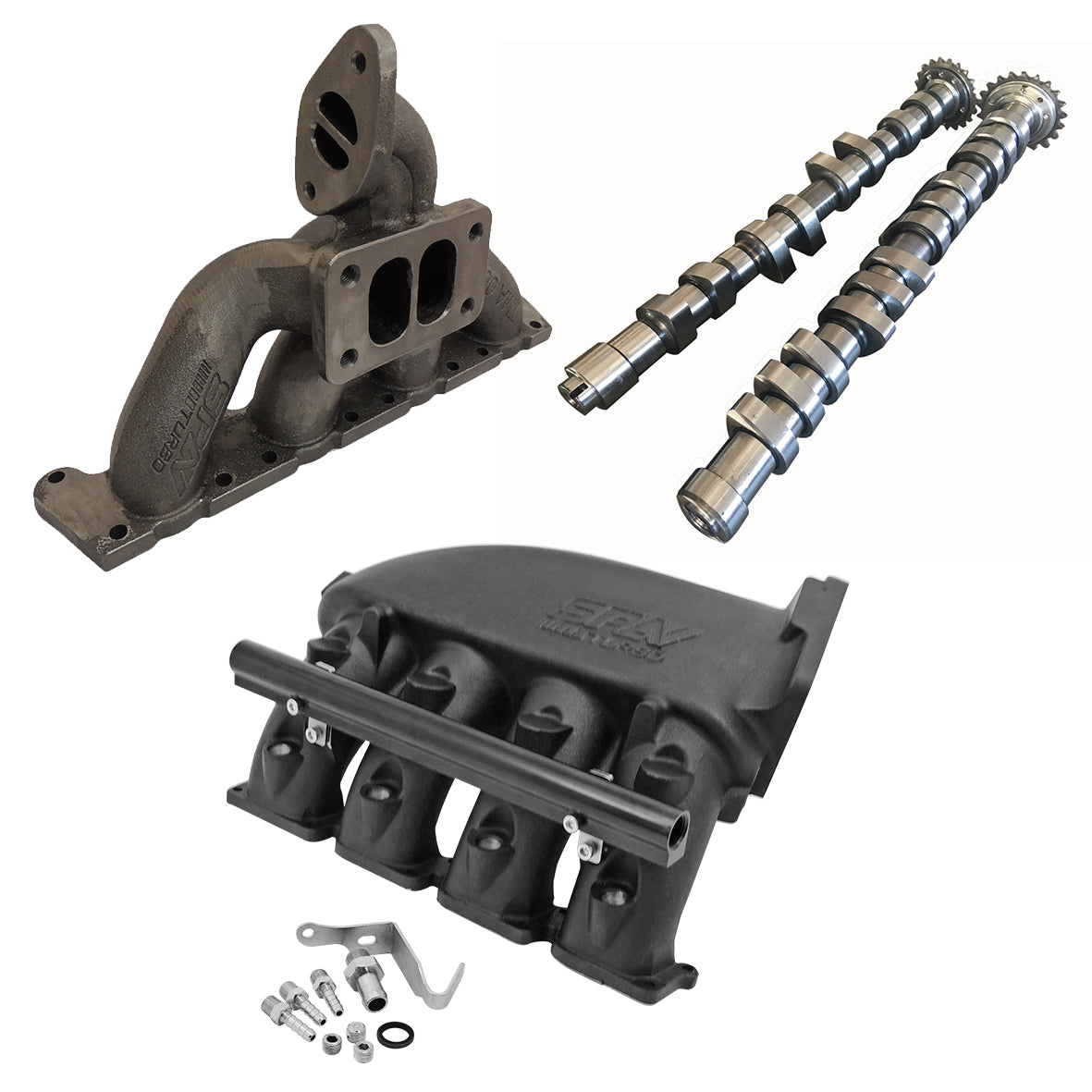 VW MKIV GTI T3 Twin Scroll Top Mount Flange Turbocharger Exhaust Manifold + Cast Aluminum Intake Manifold + 252 / 260 High Performance Camshaft set SPA TURBO USA
