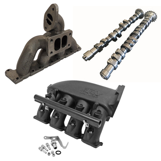 VW MKIV GTI T3 Twin Scroll Top Mount Flange Turbocharger Exhaust Manifold + Cast Aluminum Intake Manifold + 252 / 260 High Performance Camshaft set SPA TURBO USA