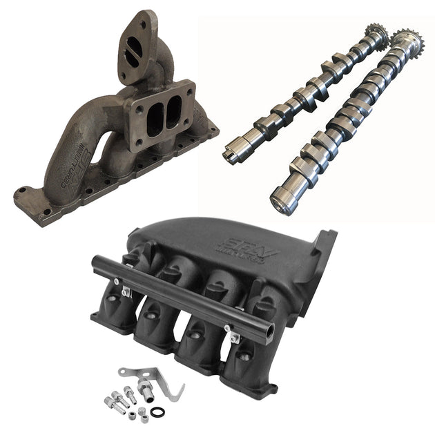 VW MKIV GTI T3 Twin Scroll Top Mount Flange Turbocharger Exhaust Manifold + Cast Aluminum Intake Manifold + 252 / 260 High Performance Camshaft set SPA TURBO USA