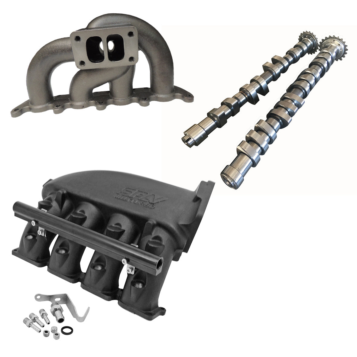 VW MKIV GTI T3 twin scroll turbo manifold + Cast Aluminum Intake Manifold + 252 / 260 High Performance Camshaft set SPA TURBO USA