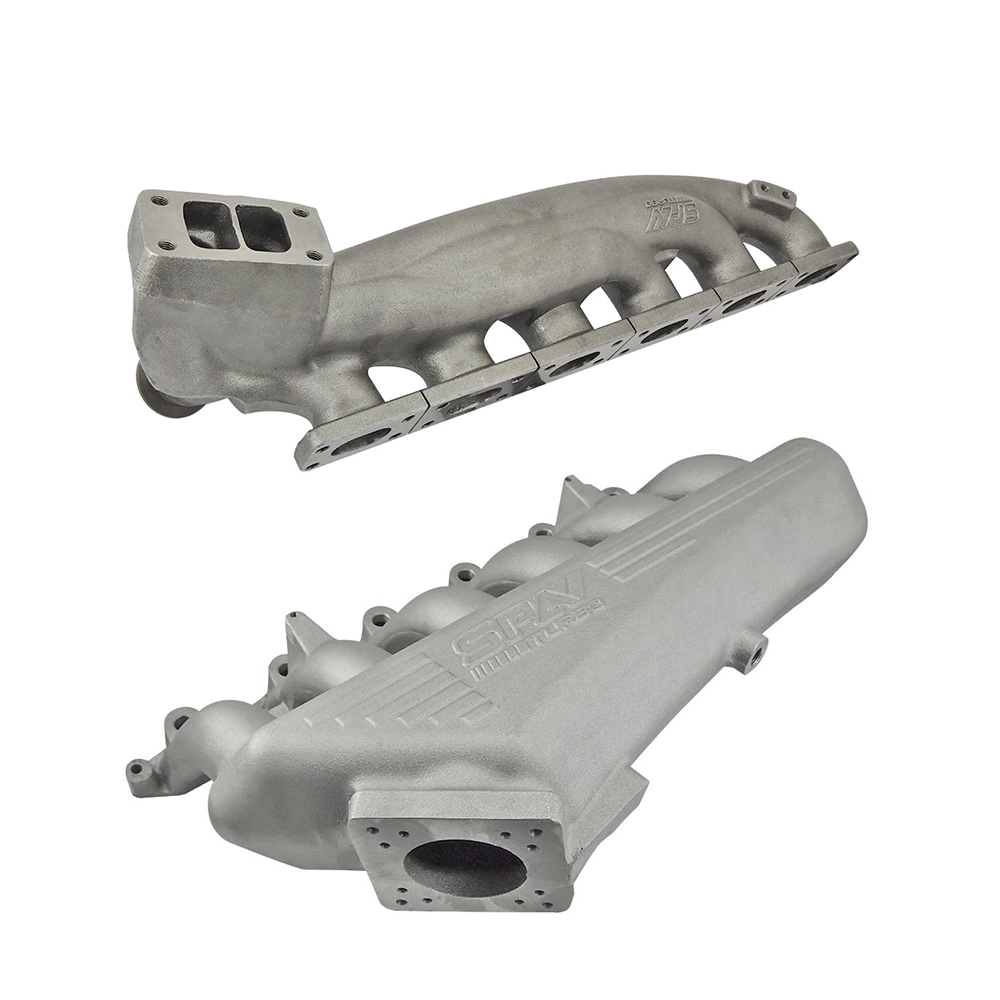 TWIN SCROLL TOP MOUNT CAST TURBO MANIFOLD V-BAND WASTEGATE + CAST ALUMINUM INTAKE MANIFOLD OEM THROTTLE for BMW E36 325 328 M3 (M50/M52/M54) SPA TURBO USA