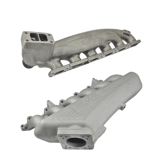 TWIN SCROLL TOP MOUNT CAST TURBO MANIFOLD V-BAND WASTEGATE + CAST ALUMINUM INTAKE MANIFOLD OEM THROTTLE for BMW E36 325 328 M3 (M50/M52/M54) SPA TURBO USA