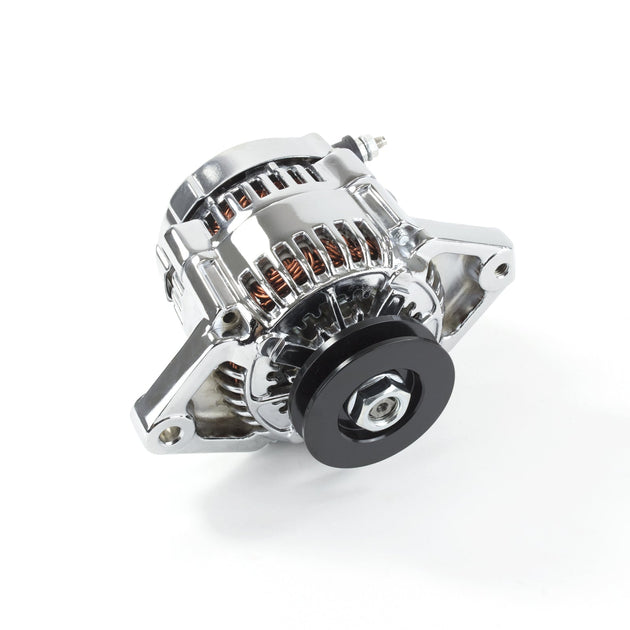 TSP Alternator; Mini Denso Style Race 3/8" V-Belt 90 Amps; Chrome Top Street Performance