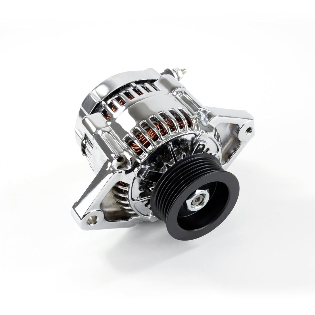 TSP Alternator; Mini Denso Style Race Serpentine 90 Amps; Chrome Top Street Performance