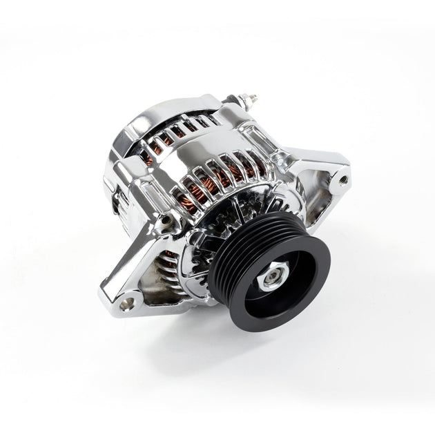 TSP Alternator; Mini Denso Style Race Serpentine 90 Amps; Chrome Top Street Performance
