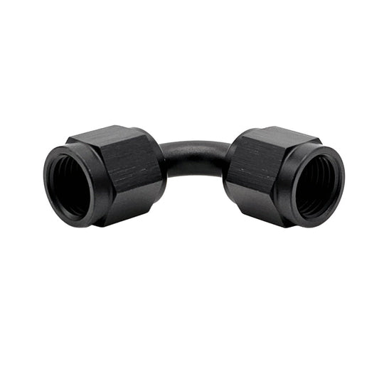 -6AN Female AN Flare Union 90° Adapter, Swivel Style, Black Hard Anodized Aluminum Ace Race Parts