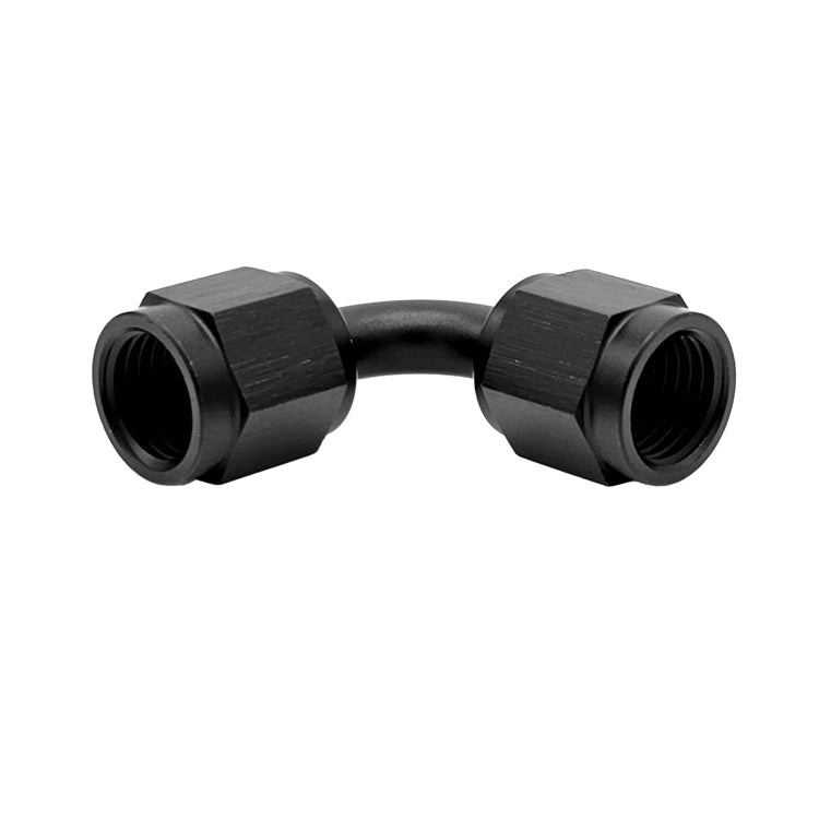-20AN Female AN Flare Union 90° Adapter, Swivel Style, Black Hard Anodized Aluminum Ace Race Parts