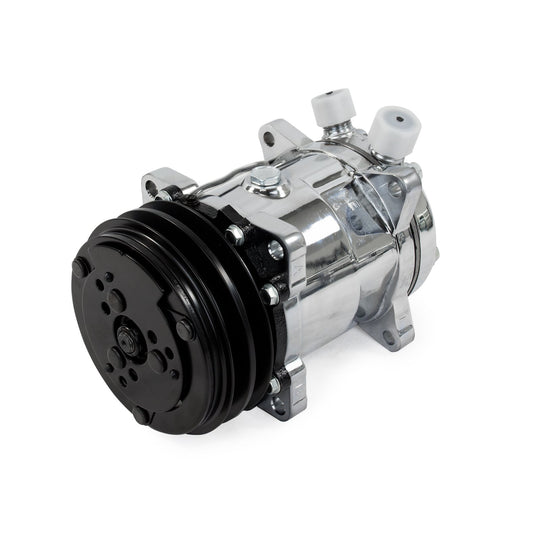 TSP A/C Compressor; Sanden 508 R134 V-Belt; Chrome With Black Clutch Top Street Performance