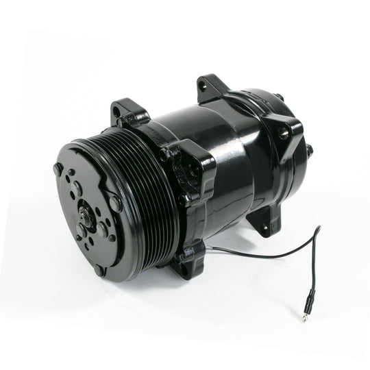TSP A/C Compressor; Sanden 508 R134 Serpentine Belt; Chrome With Black Clutch Top Street Performance