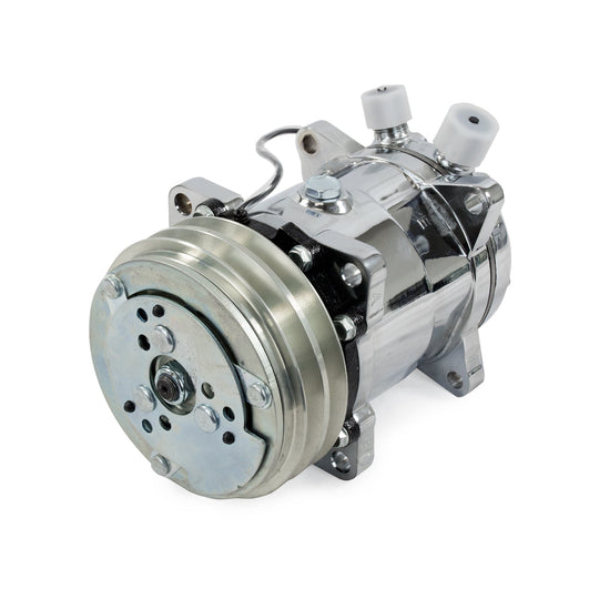 TSP A/C Compressor; Sanden 508 R134 V-Belt; Chrome With Silver Clutch Top Street Performance