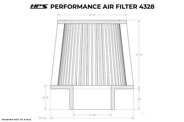 HPS Air Filter 4.5" ID, 9" Element Length, 9-1/2" Overall Length, HPS-4328 FR SPORT