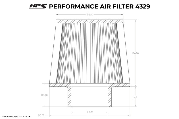 HPS Air Filter 3.25" ID, 6" Element Length, 6.75" Overall Length, HPS-4329 FR SPORT