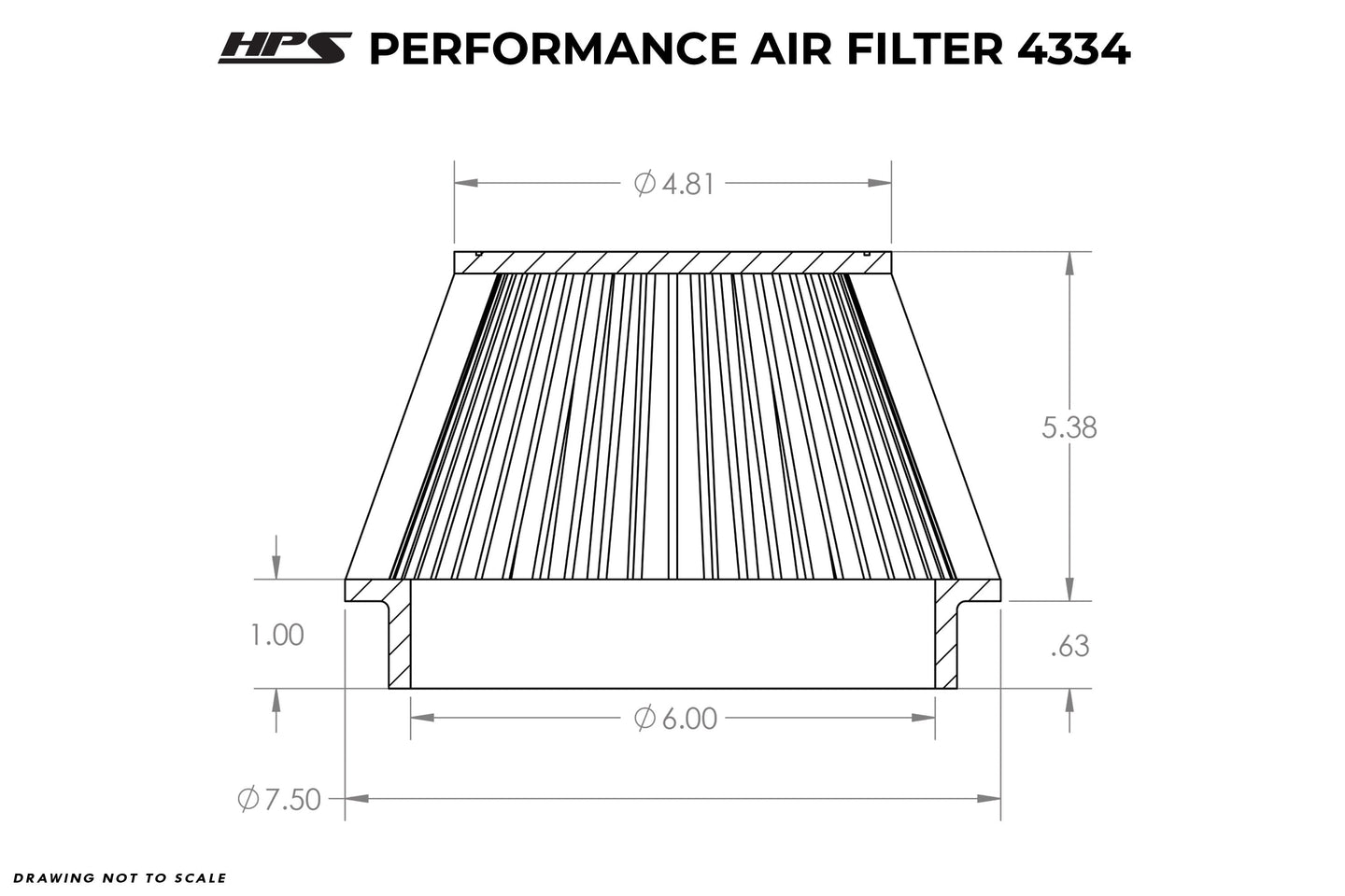 HPS Air Filter 6" ID, 5-3/8" Element Length, 6" Overall Length, HPS-4334 FR SPORT