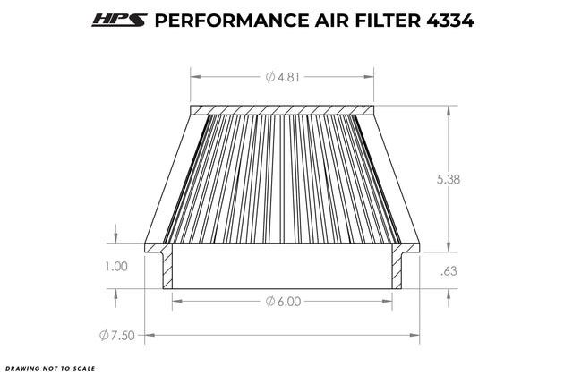 HPS Air Filter 6" ID, 5-3/8" Element Length, 6" Overall Length, HPS-4334 FR SPORT