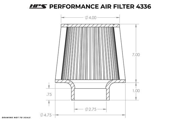 HPS Air Filter 2.75" ID, 7" Element Length, 8" Overall Length, HPS-4336 FR SPORT