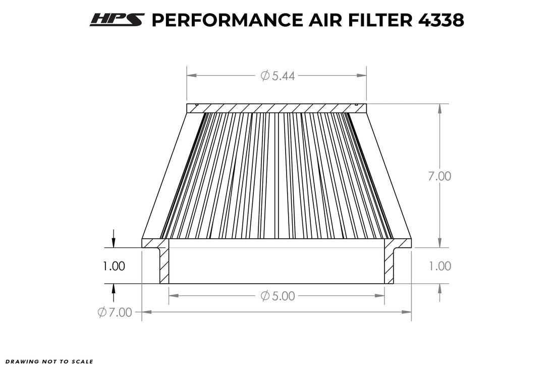 HPS Air Filter 5" ID, 7" Element Length, 8" Overall Length, HPS-4338 FR SPORT