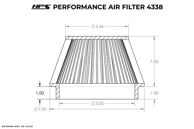 HPS Air Filter 5" ID, 7" Element Length, 8" Overall Length, HPS-4338 FR SPORT