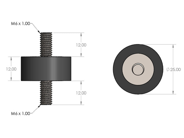 HPS M6 Rubber Vibration Mount, 1/2" Tall, Male to Male, HW-RM6-050 FR SPORT