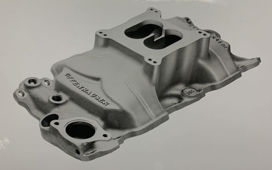 Offenhauser 5693 High Rise Single Quad Manifold for Chevrolet 283, 327, 350 & 400 engines.AVAILABLE WITH OIL HOLE OR WITHOUT. DFW Speed Syndicate