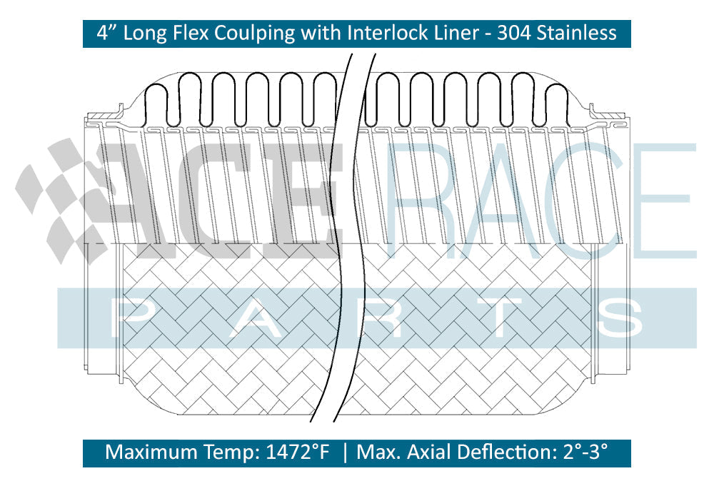 1.750" ID x 4" Long Flex Coupling (Interlock Liner) 304 Stainless Ace Race Parts
