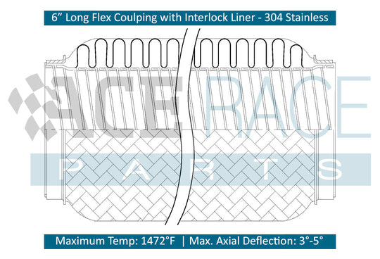4.000" ID x 6" Long Flex Coupling (Interlock Liner) 304 Stainless Ace Race Parts