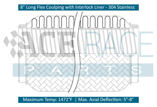 2.250" ID x 8" Long Flex Coupling (Interlock Liner) 304 Stainless Ace Race Parts