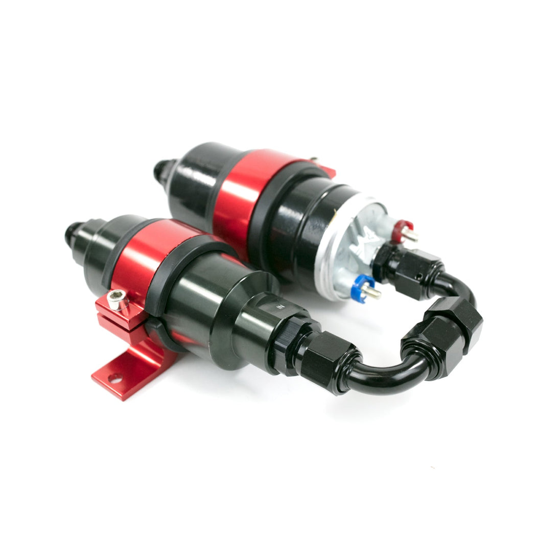 TSP Fuel Pump And Filter Bracket; Aluminum Bosch 044 Style Pump; Red Top Street Performance