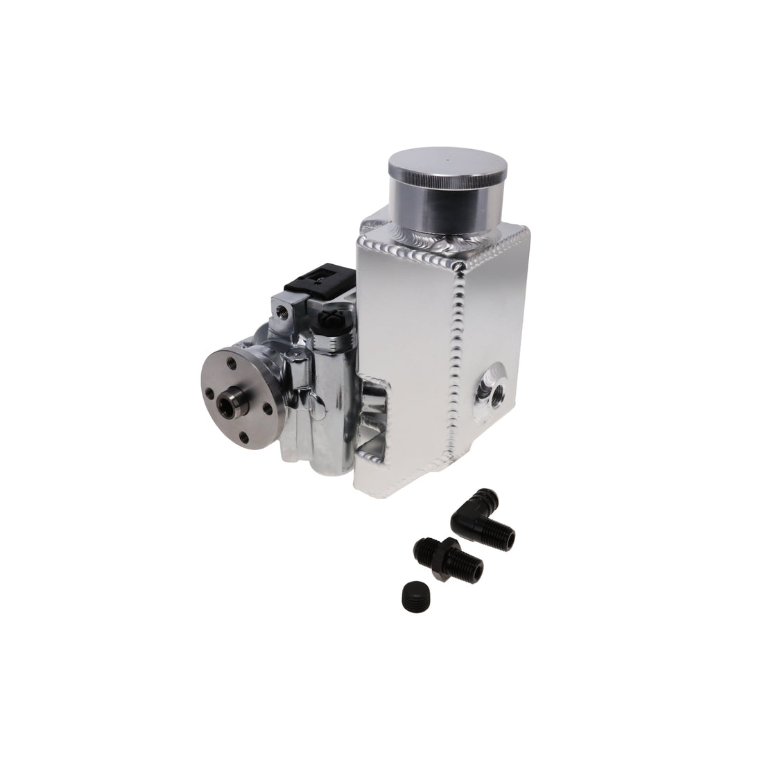 GM Type II Style Chrome Power Steering Pump With 14 Oz Fabricated Aluminum Reservoir And Pulley Hub Top Street Performance