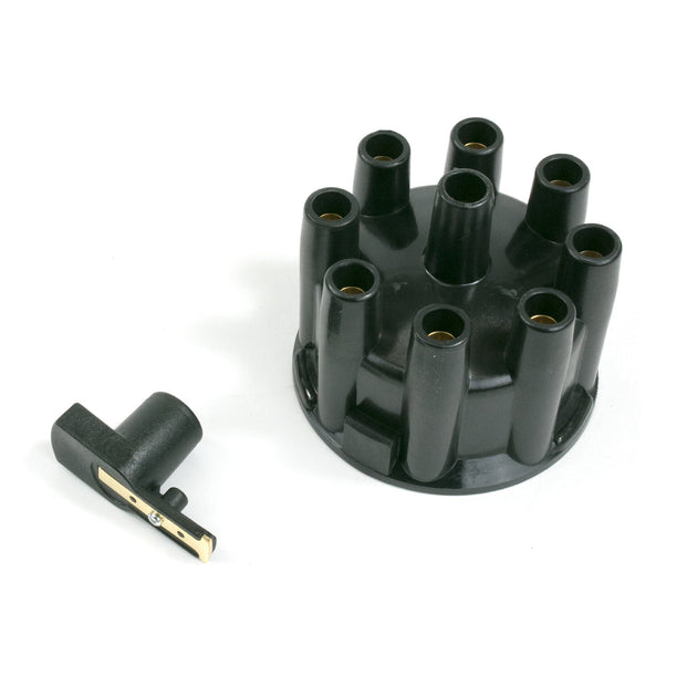 TSP Pro Billet & Ready To Run Distributor Cap And Rotor Kit; 8 Cyl Female; Black Top Street Performance