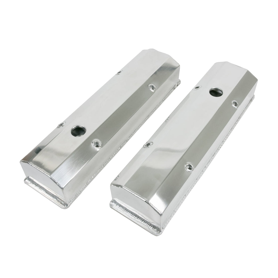 TSP Valve Covers; Fab. Alum.; Long Bolt With Holes SBC Perim.; Polished Top Street Performance