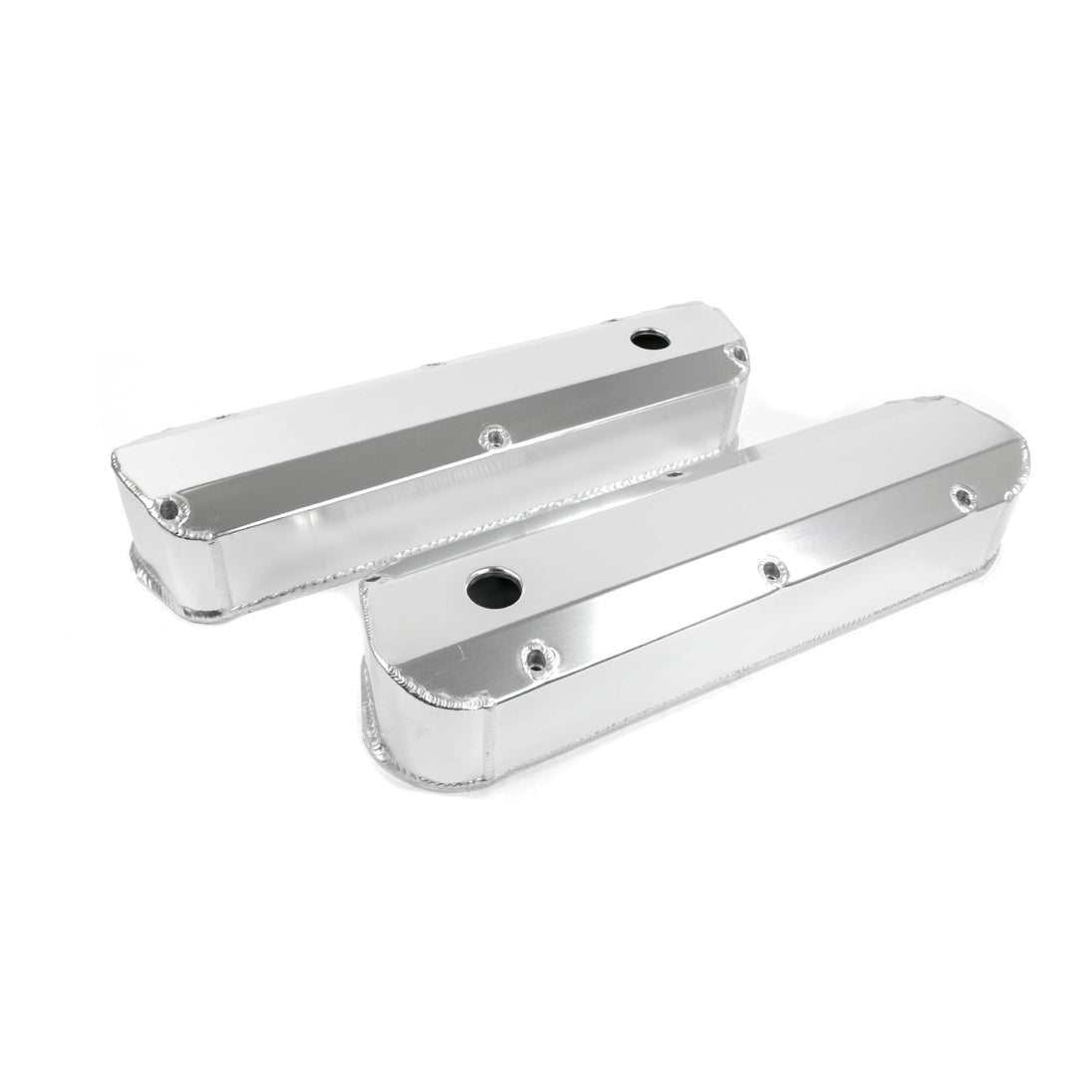 TSP Valve Covers; Fab. Alum.; Long Bolt With Holes SBF; Clear Anodized Top Street Performance