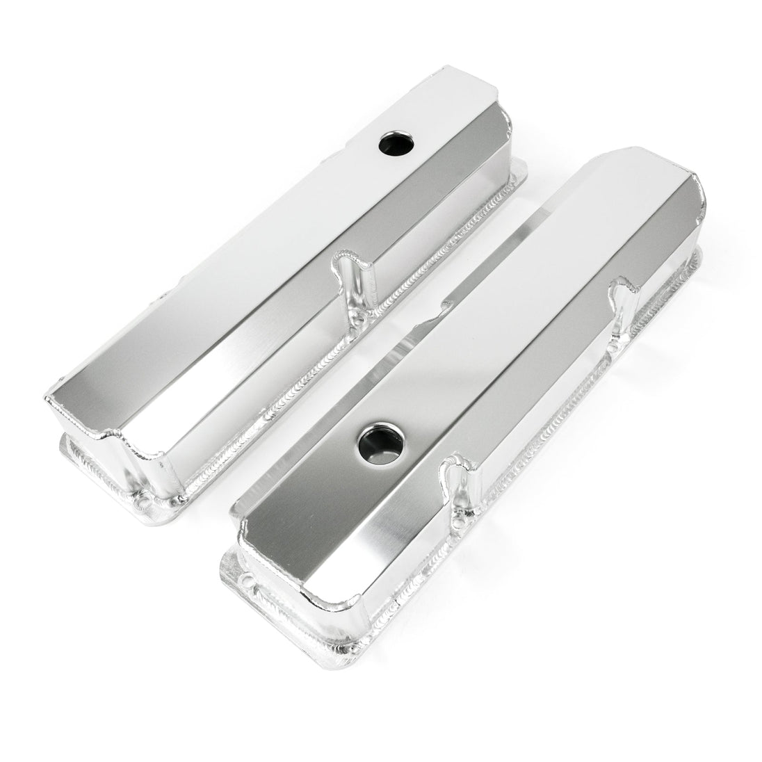 TSP Valve Covers; Fab. Alum.; Short Bolt With Holes Ford FE; Clear Anodized Top Street Performance