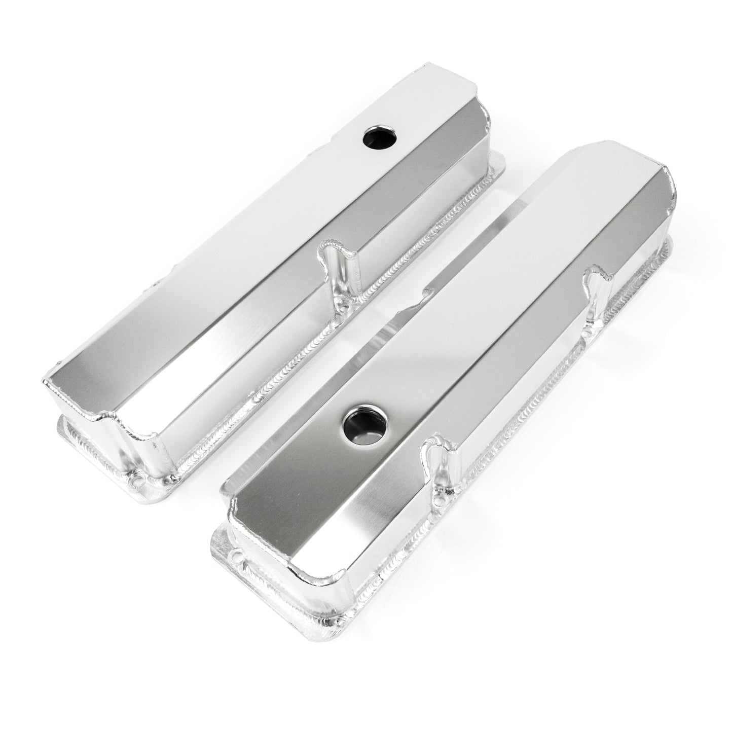 TSP Valve Covers; Fab. Alum.; Short Bolt With Holes Ford FE; Clear Anodized Top Street Performance