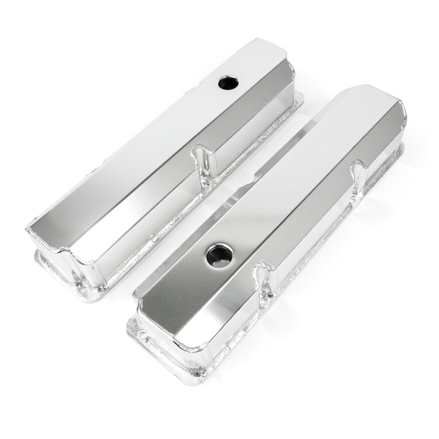 TSP Valve Covers; Fab. Alum.; Short Bolt With Holes Ford FE; Clear Anodized Top Street Performance