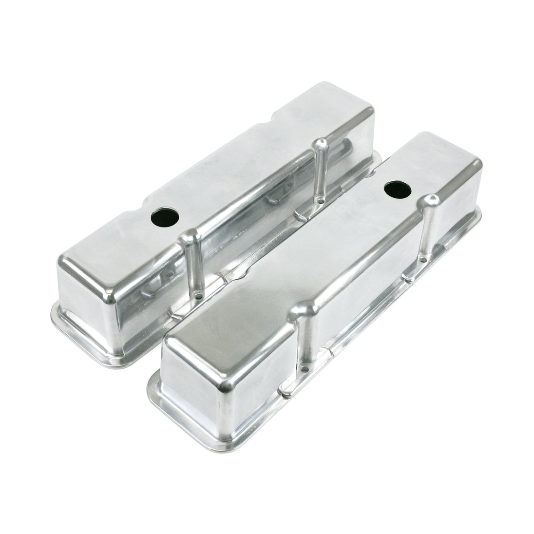 TSP Valve Covers; Cast Alum.; Smooth; Short Bolt With Holes; SBC Perim.; Polished Top Street Performance