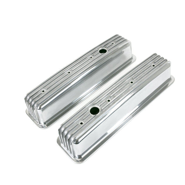 TSP Valve Covers; Cast Alum.; Finned; Long Bolt With Holes; SBC Cen.; Polished Top Street Performance